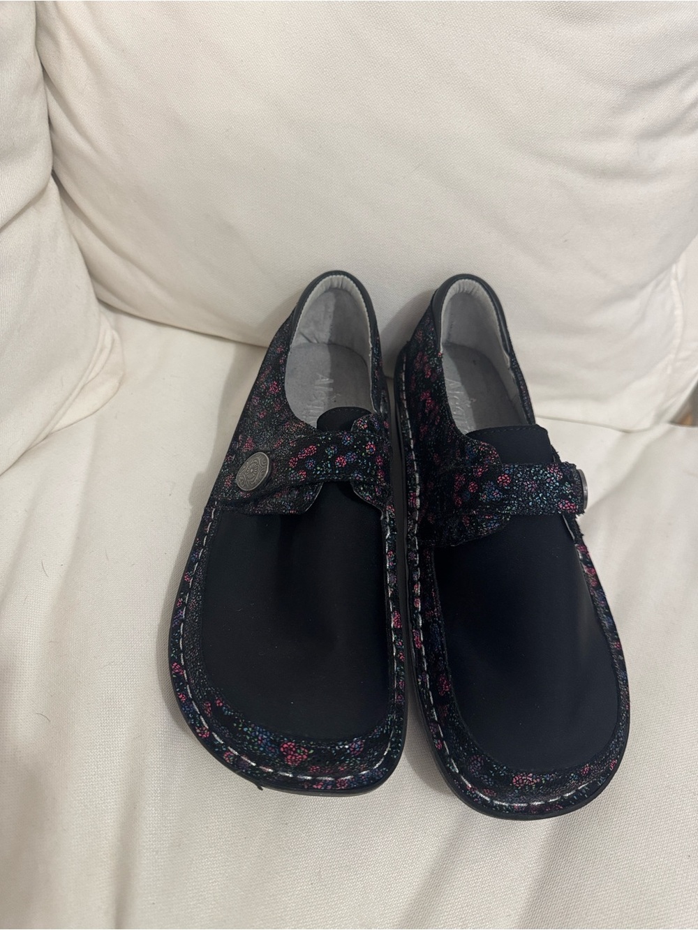 Alegria Black Floral Platform Shoes